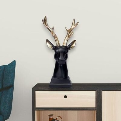 Black & Gold Deer Head Sculpture | Luxury Home Decor Showpiece for Living Room