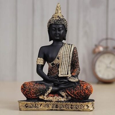 Meditating Buddha Statue for Home Décor | Antique Black & Gold Polyresin Idol | Peaceful Feng Shui Showpiece for Living Room, Office & Gifting