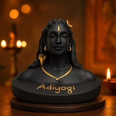 Premium Adiyogi Idol Showpiece for Home Décor | Black & Gold Shiva Face Statue | Spiritual Meditation Desk Decorative Item | Resin Decorative Gift